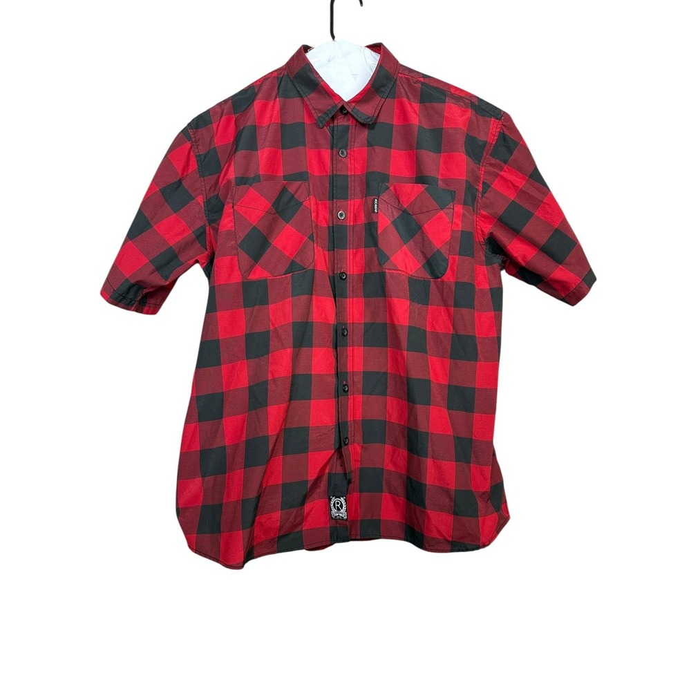 Rocawear Classic Shirt Mens Big 3X Red Black Plaid Short Sleeve Button Up Casual